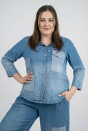 'Sky' Blouse – Premium Denim, Patch & Stretch